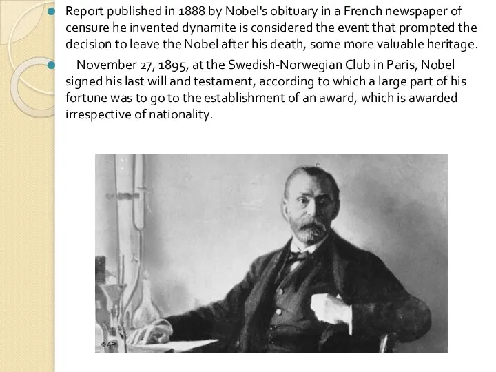 Report published in 1888 by Nobel's obituary in a French newspaper