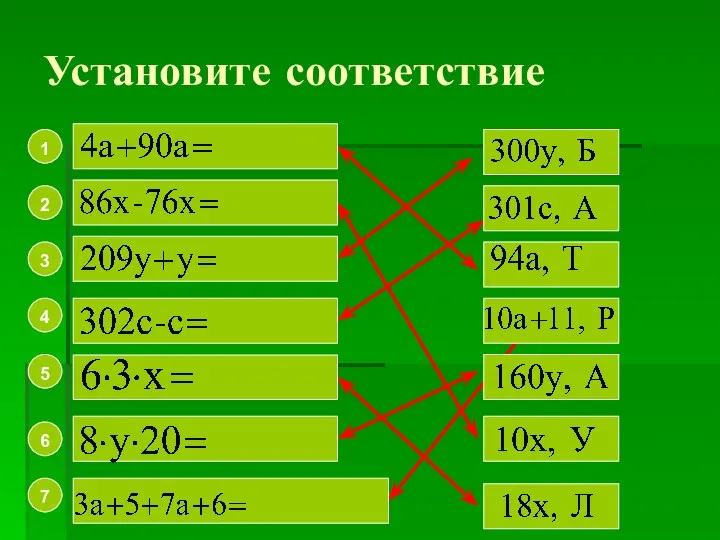 Установите соответствие 7 6 5 4 3 2 1