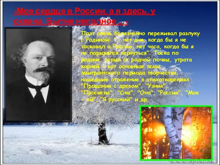 «Мое сердце в России, а я здесь, у океана. Бытие неполное…»