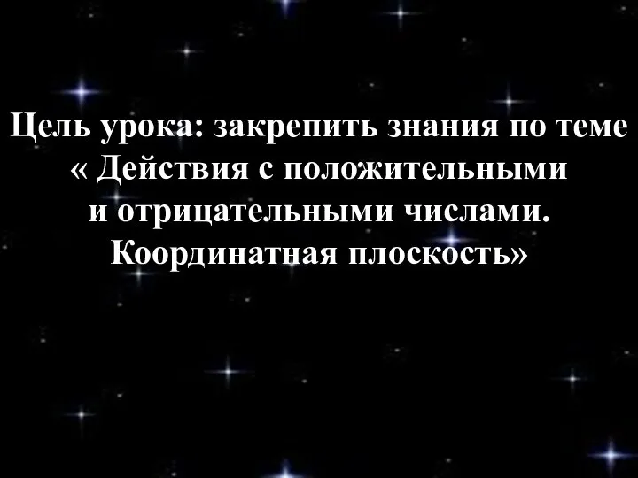 Цель урока: закрепить знания по теме « Действия с положительными и отрицательными числами. Координатная плоскость»