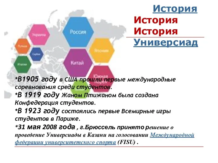 История История История Универсиад *В1905 году в США прошли первые международные