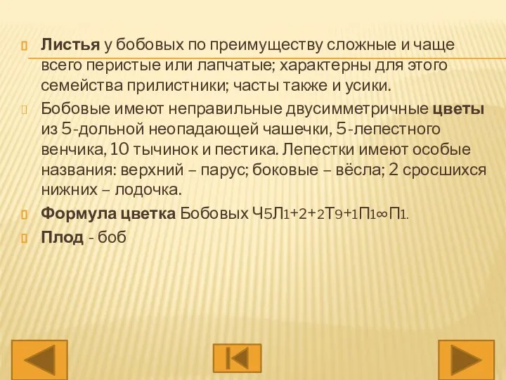 Листья у бобовых по преимуществу сложные и чаще всего перистые или