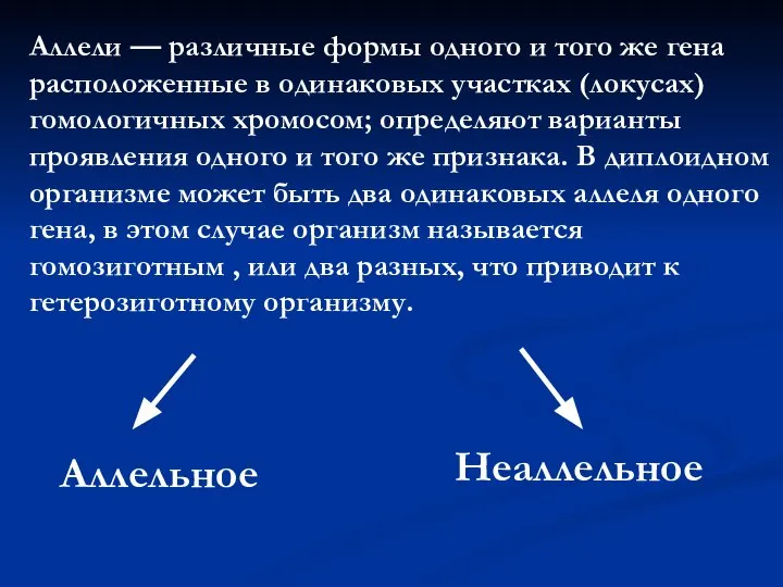 Аллели — различные формы одного и того же гена расположенные в