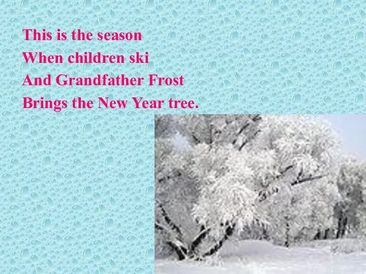 This is the season When children ski And Grandfather Frost Brings the New Year tree.