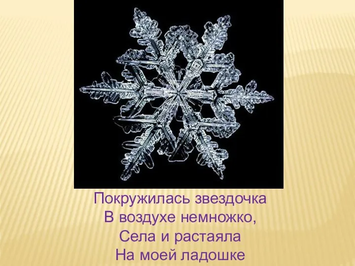 Покружилась звездочка В воздухе немножко, Села и растаяла На моей ладошке