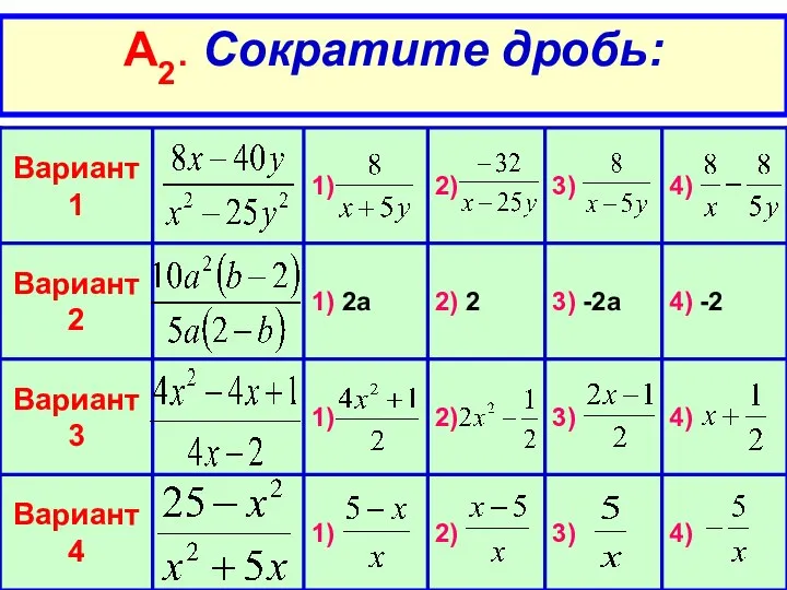 А2. Сократите дробь: