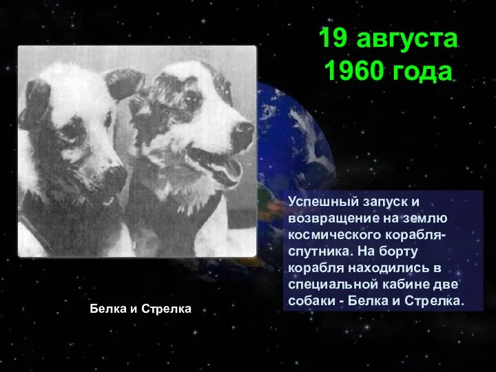 Успешный запуск и возвращение на землю космического корабля-спутника. На борту корабля