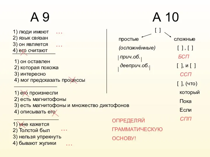 А 9 А 10 1) люди имеют 2) язык связан 3)