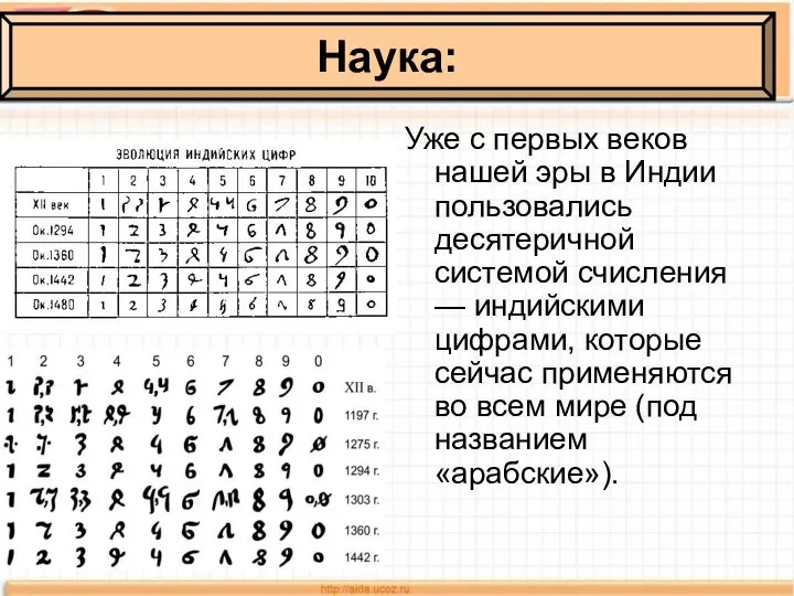 Наука: Уже с первых веков нашей эры в Индии пользовались десятеричной