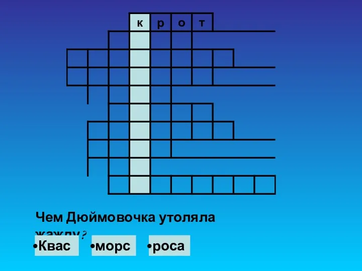 Чем Дюймовочка утоляла жажду? Квас морс роса