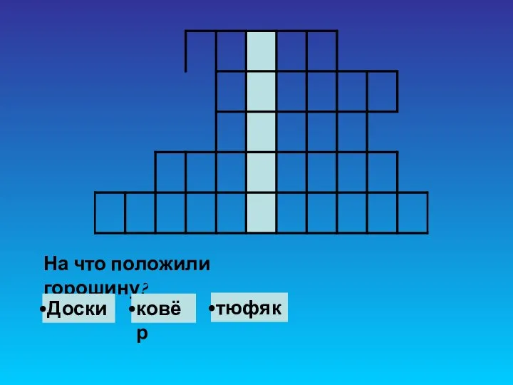 На что положили горошину? Доски ковёр тюфяк