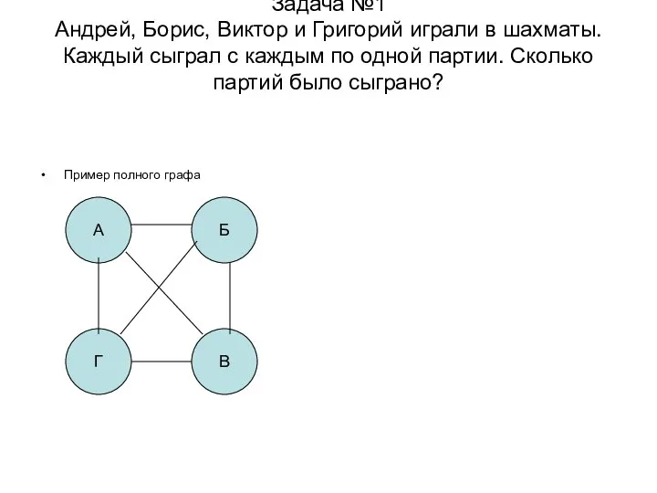 Задача №1 Андрей, Борис, Виктор и Григорий играли в шахматы. Каждый