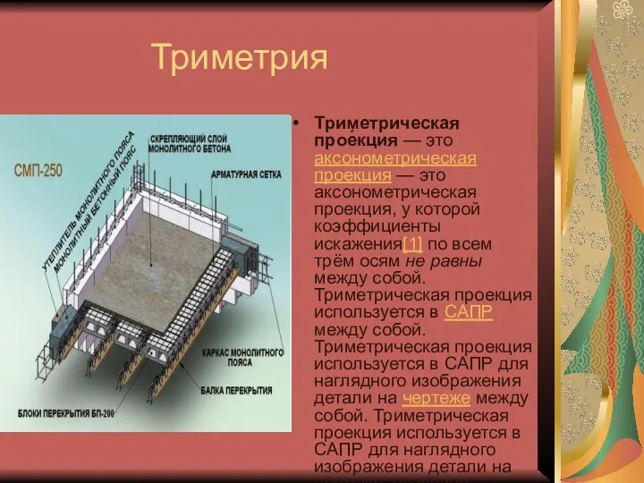 Триметрия Триметрическая прое́кция — это аксонометрическая проекция — это аксонометрическая проекция,