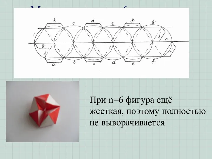 Модель кольца из 6 тетраэдров При n=6 фигура ещё жесткая, поэтому полностью не выворачивается