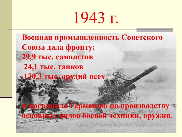 1943 г. Военная промышленность Советского Союза дала фронту: 29,9 тыс. самолетов