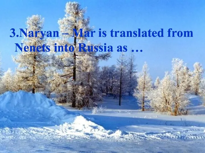 3.Naryan – Mar is translated from Nenets into Russia as …