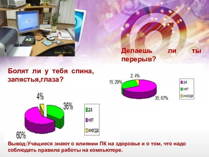 , Делаешь ли ты перерыв? , Болят ли у тебя спина,