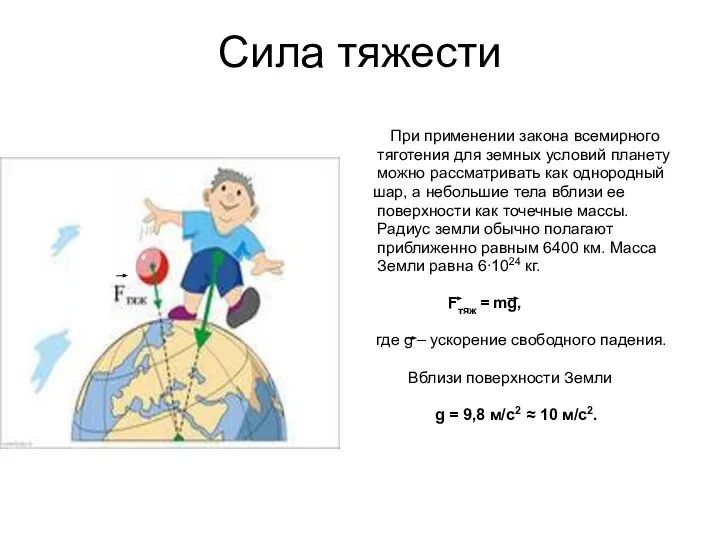 Сила тяжести При применении закона всемирного тяготения для земных условий планету