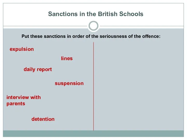 Sanctions in the British Schools Put these sanctions in order of