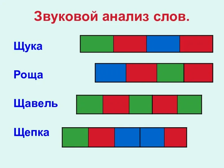 Звуковой анализ слов. Щука Роща Щавель Щепка