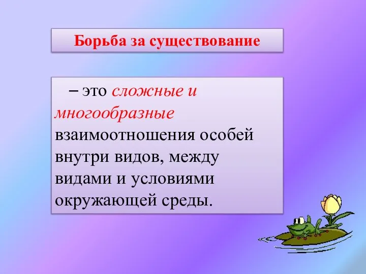 Борьба за существование – это сложные и многообразные взаимоотношения особей внутри