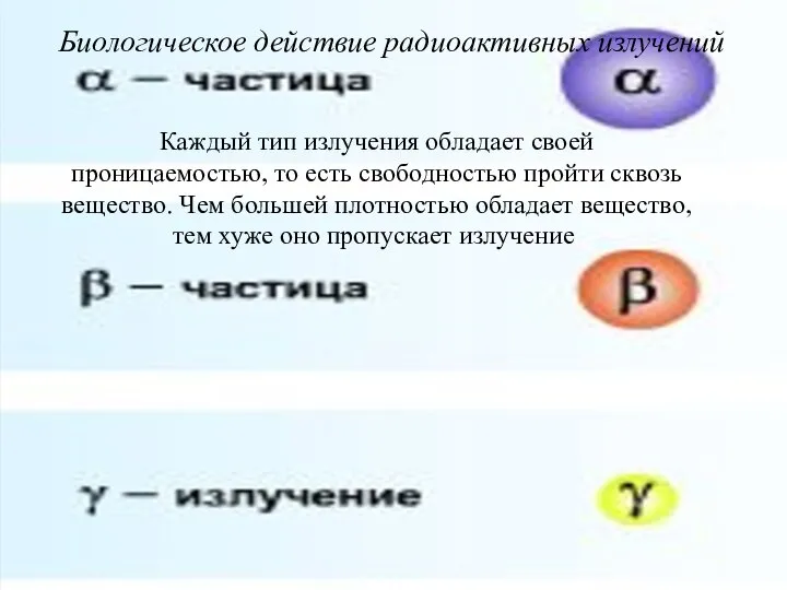 Каждый тип излучения обладает своей проницаемостью, то есть свободностью пройти сквозь