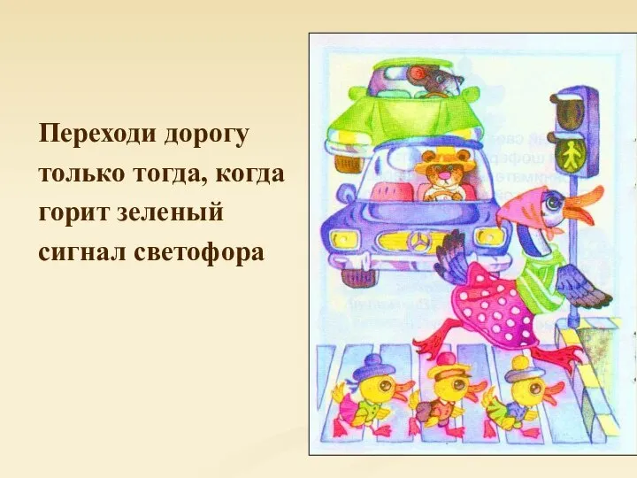 Переходи дорогу только тогда, когда горит зеленый сигнал светофора