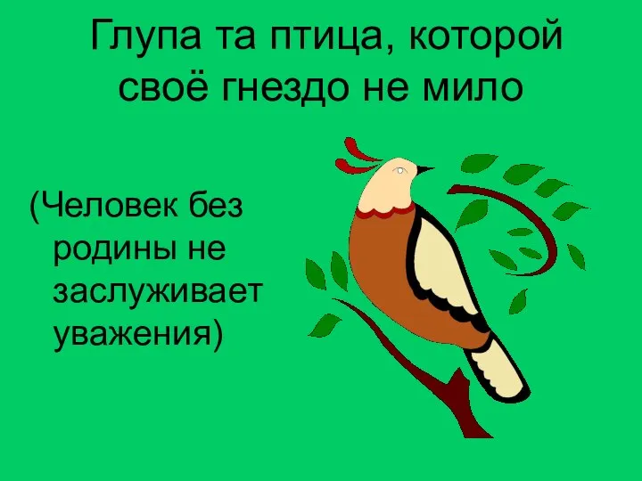 Глупа та птица, которой своё гнездо не мило (Человек без родины не заслуживает уважения)