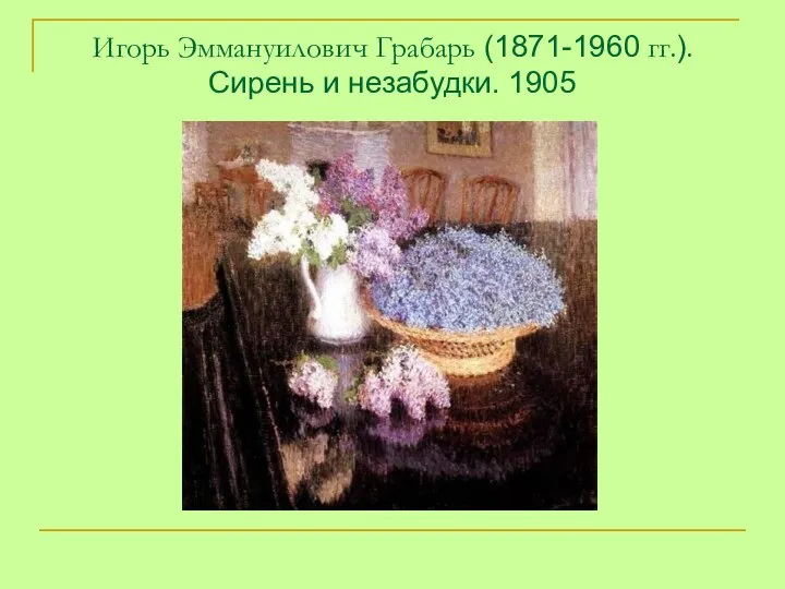 Игорь Эммануилович Грабарь (1871-1960 гг.). Сирень и незабудки. 1905