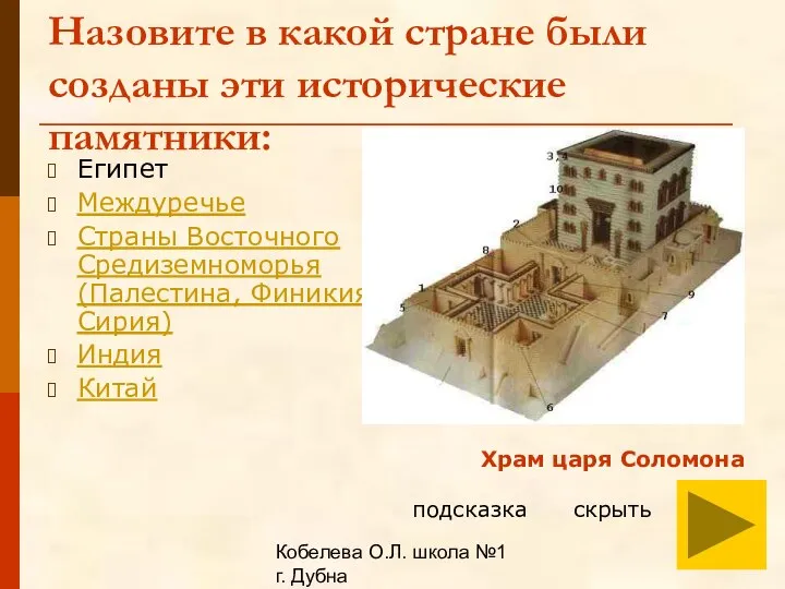 Кобелева О.Л. школа №1 г. Дубна Назовите в какой стране были