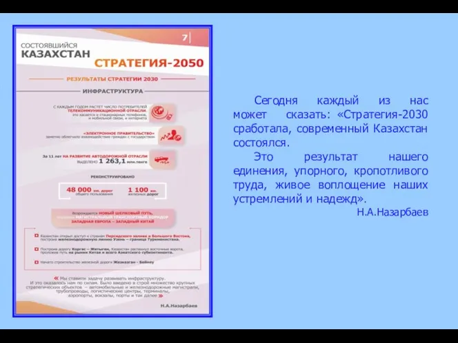 Сегодня каждый из нас может сказать: «Стратегия-2030 сработала, современный Казахстан состоялся.