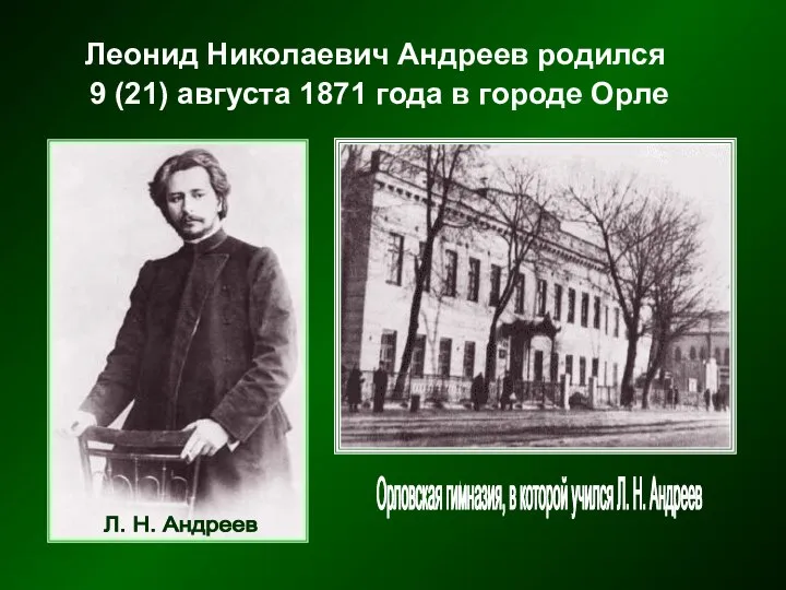 Леонид Николаевич Андреев родился 9 (21) августа 1871 года в городе Орле