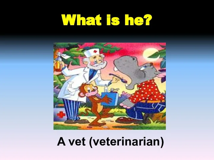 What is he? A vet (veterinarian)