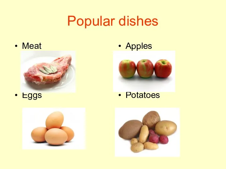 Popular dishes Meat Eggs Apples Potatoes