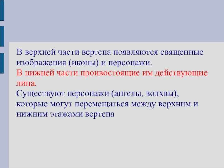 В верхней части вертепа появляются священные изображения (иконы) и персонажи. В