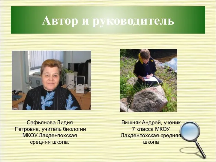 Автор и руководитель Сафьянова Лидия Петровна, учитель биологии МКОУ Лахденпохская средняя