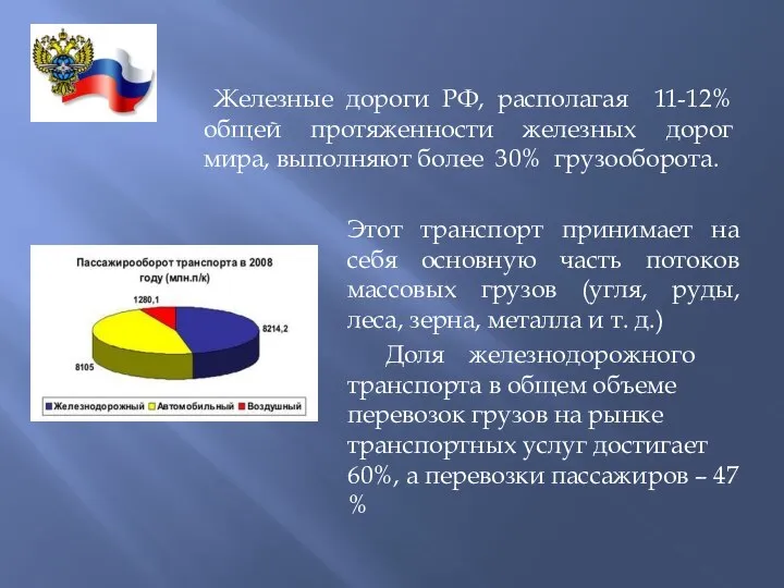 Этот транспорт принимает на себя основную часть потоков массовых грузов (угля,