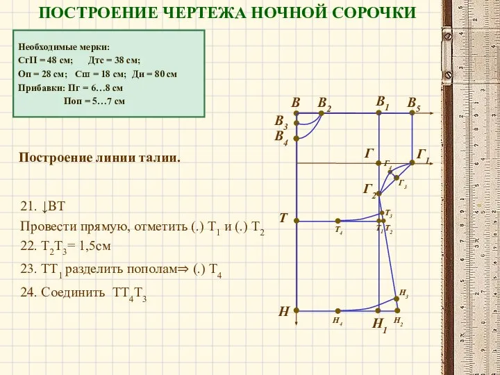 Необходимые мерки: СгII = 48 см; Дтс = 38 см; Оп