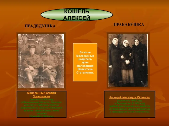 КОШЕЛЬ АЛЕКСЕЙ Малеванный Степан Прокопович, родился в 1919 году, в Воронежской