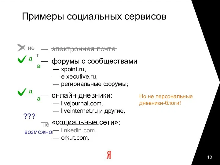 Примеры социальных сервисов — электронная почта — форумы с сообществами —