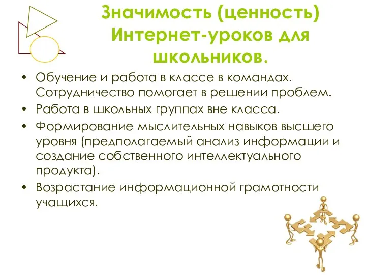 Значимость (ценность) Интернет-уроков для школьников. Обучение и работа в классе в