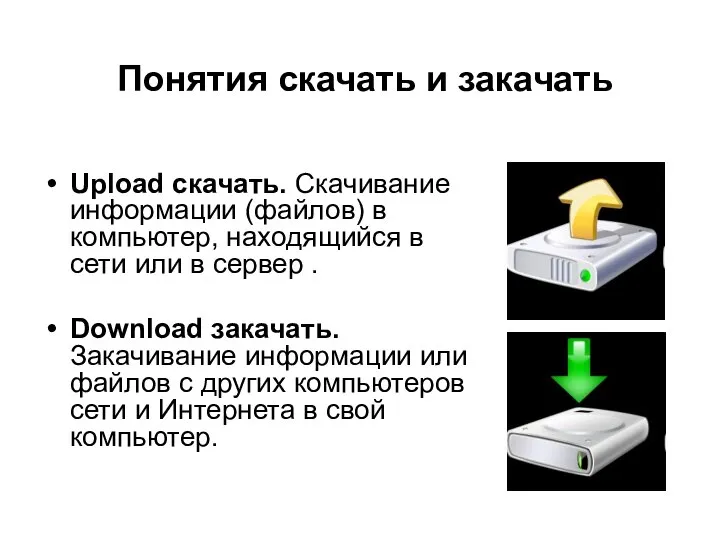 Понятия скачать и закачать Upload скачать. Скачивание информации (файлов) в компьютер,