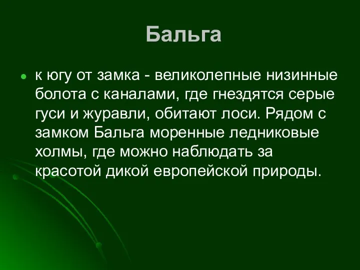 Бальга к югу от замка - великолепные низинные болота с каналами,