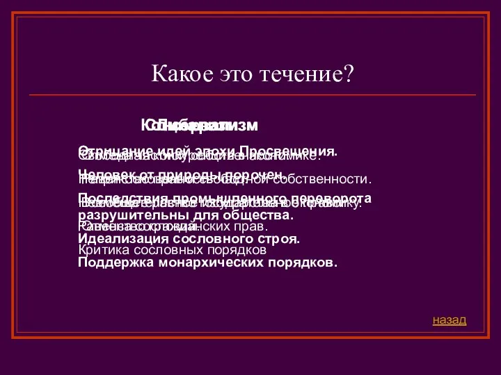 Отрицание идей эпохи Просвещения. Человек от природы порочен. Последствия промышленного переворота