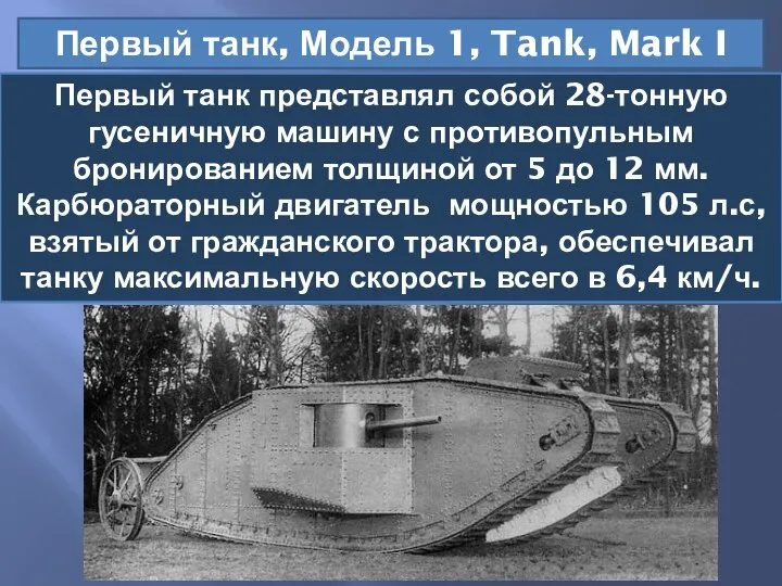 Первый танк, Модель 1, Tank, Mark I Первый танк представлял собой