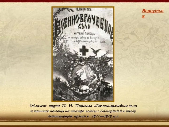 Обложка труда Н. И. Пирогова «Военно-врачебное дело и частная помощь на