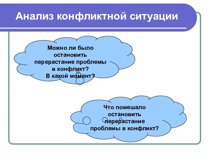 Анализ конфликтной ситуации Можно ли было остановить перерастание проблемы в конфликт?