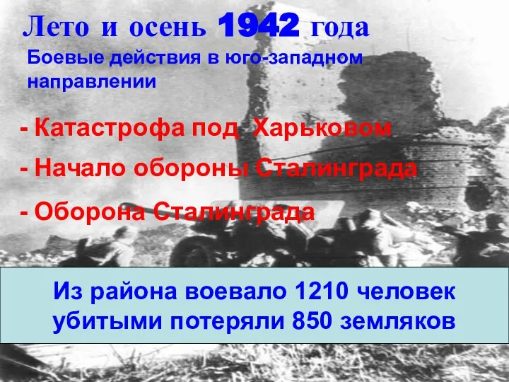 Лето и осень 1942 года Боевые действия в юго-западном направлении -
