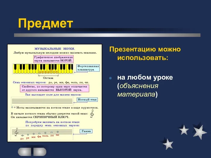 Презентацию можно использовать: на любом уроке (объяснения материала) Предмет