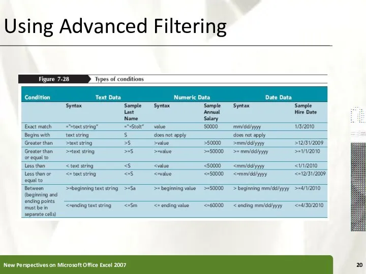 Using Advanced Filtering New Perspectives on Microsoft Office Excel 2007